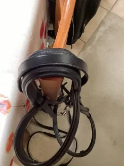 Bridon en cuir noir avec les coutures blanches