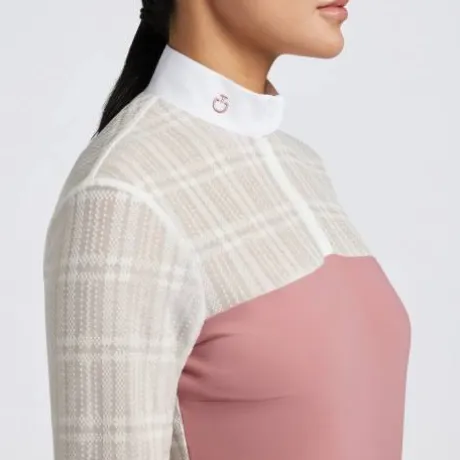 Polo de concours manches longues Sheer Jacquard Rose - CAVALLERIA TOSCANA