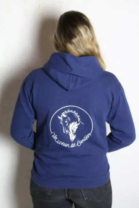 Sweat à capuche Un Coeur de Cavalière Marine Enfant