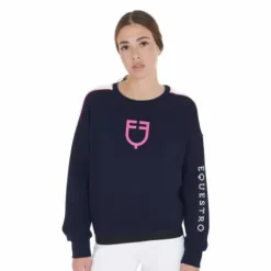 Sweat-shirt à col rond marine/fuchsia - Equestro