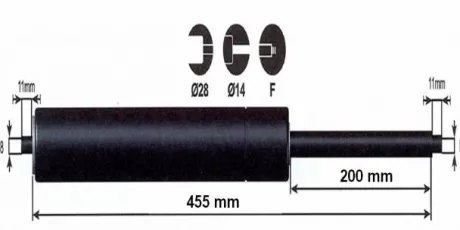 Vérin à gaz 1000n - entraxe 500mm