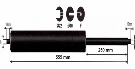 Vérin à gaz 1000n - entraxe 600mm